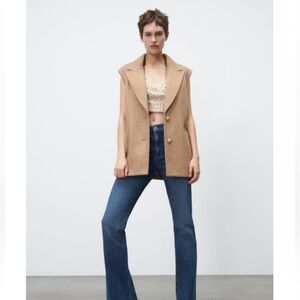 Zara Tan Oversized Blazer Collared soft vest Coat Size small/medium